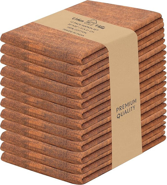 Urban Villa Cloth Napkins Halloween Dinner Napkins (Set of 12) 20"x20" 100% Cotton Slub Black/Orange Chambray Absorbent Napkins Soft Durable Reusable Washable Ideal for Everyday wedding Parties Events