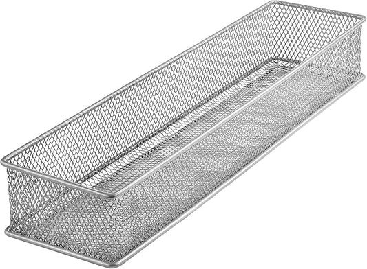 YBM HOME Silver Mesh Drawer Cabinet and or Shelf Organizer Bins, School Supply Holder Office Desktop Organizer Basket 1592s (1, 3x12x2 Inch)