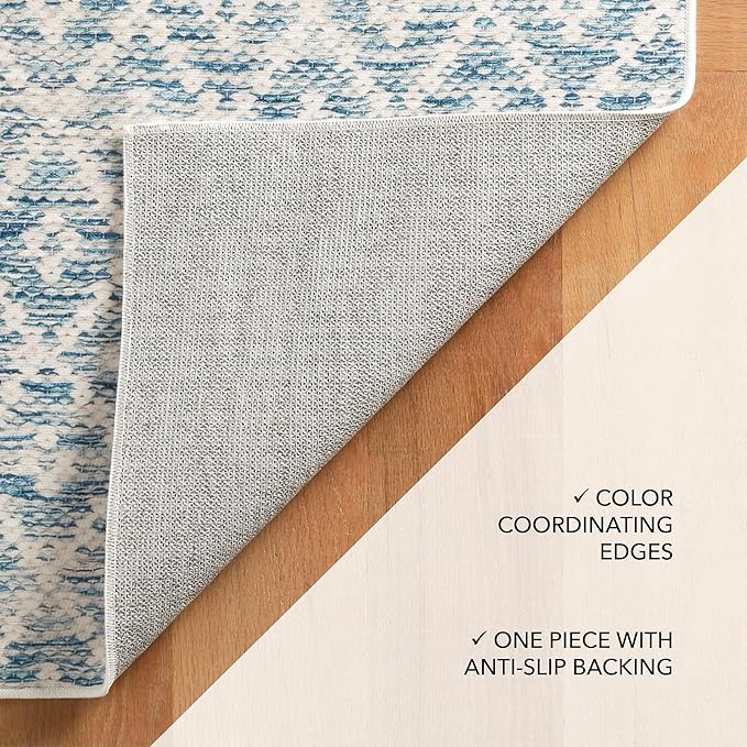 Dash and Albert Melange Diamond Machine Washable Area Rug - 5' x 8' Blue - Diamond Accent Rug - Anti-Slip Backing, Lightweight, Machine Washable, High Traffic Areas Kitchen, Mudroom, Laundry Room