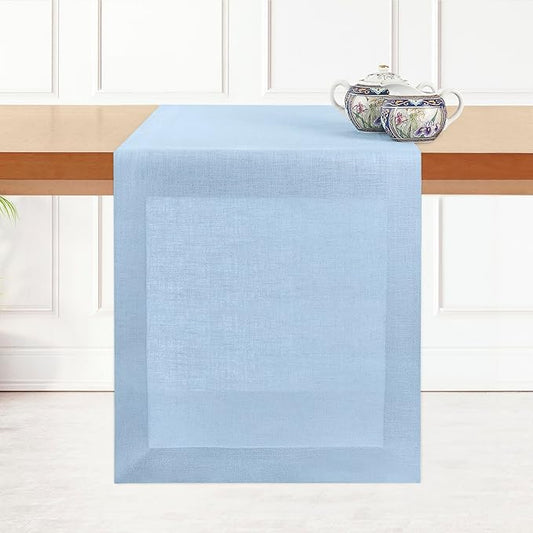 D'Moksha Homes Linen Powder Blue Table Runner 72 Inches Long - 100% Pure Linen 14 x 72 Inch Table Runner for Dining, Fall, Autumn and Halloween - Machine Washable