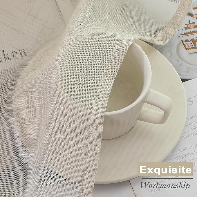 Aiyufeng Kirei Farmhouse Sheer Curtains Flax Textured for Living Room, Semi Sheer Vertical Drapes Privacy with Light Filter for Home Office/Farm House, W40 x L72, Linen, 1 Pair