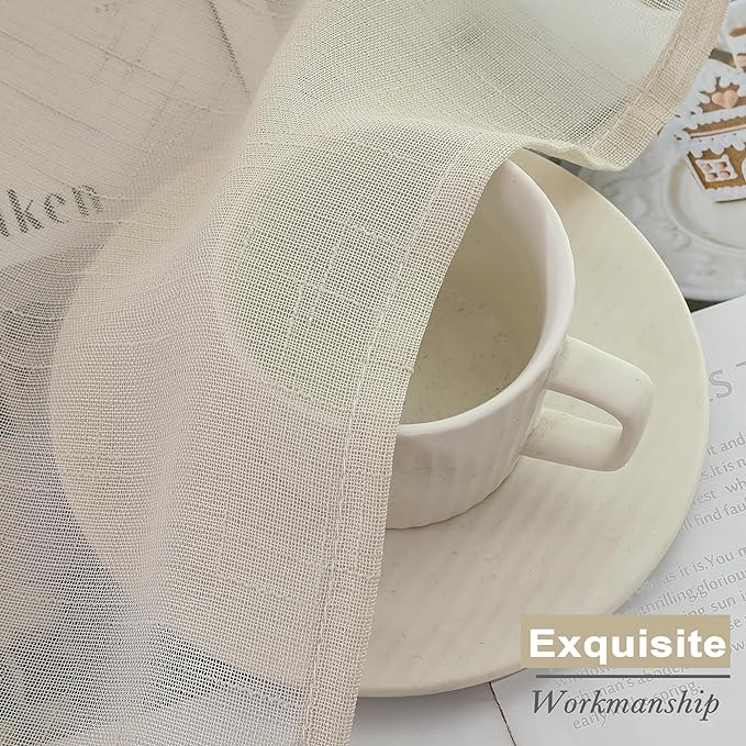 Aiyufeng Faux Linen Sheer Curtains 54 Inch Length 2 Panel Set, Fresh Farmhouse 54 Inch Long Sheer Linen Look Airy & Lightweight Elegant Window Treatments for Bedroom/Living Room/Kitchen, 30Wx54L inch