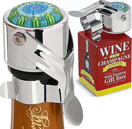 Wine Stopper & Champagne Stopper All In One - Patented Seal, Preserves Bubbles & Taste for Prosecco, Cava, and Wine – 1 Pro Grade Evan James Bottle Stopper With Hanging Gift Box