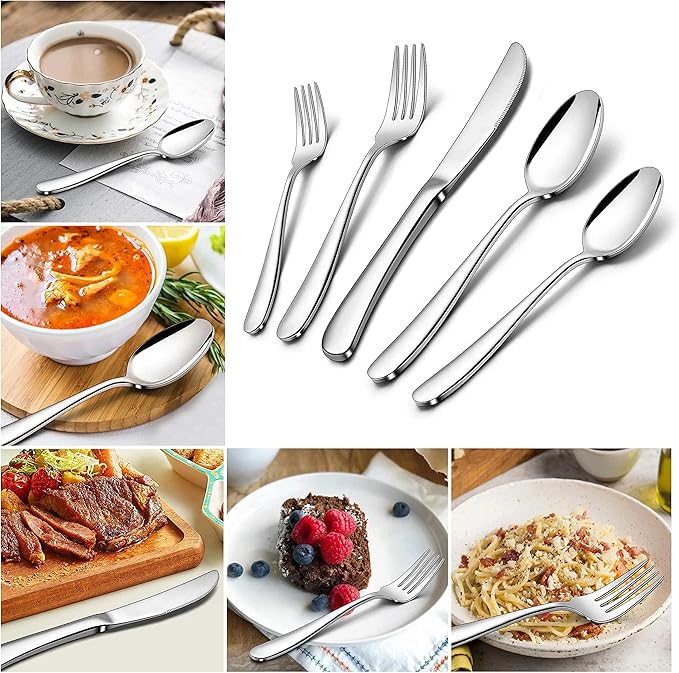 Herogo Heavy Duty Stainless Steel Silverware Set, 40-Piece Heavy Weight Modern Flatware Cutlery Set for 8, Fancy Tableware Eating Utensils for Home Wedding, Dishwasher Safe, Mirror Finished