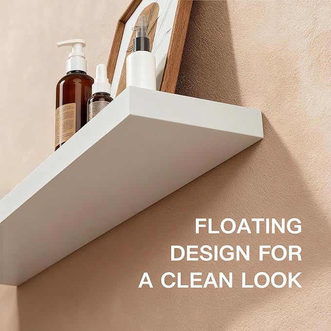 Floating Shelves for Wall(Set of 2)-24 Inch White Wood Wall Shelf with Invisible Brackets for Bathroom,Bedroom,Drawingroom,Kitchen for Decor(White,2pcs)
