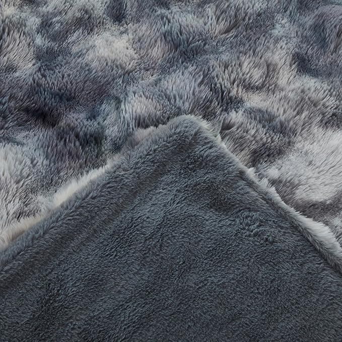 Faux Fur Throw Blanket for Couch Cozy Fuzzy Soft Plush Thick Fluffy Fleece Bubble Blanket for Sofa Bedroom Living Room, 63x79 Inches Tie-Dye Grey