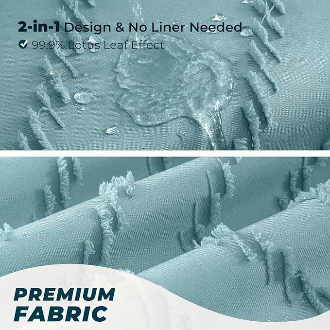 78inches Long Teal Shower Curtain Boho Farmhouse Shower Curtain 72 x 78 Tufted Chevron Textured Minimalist Shower Curtains for Bathroom