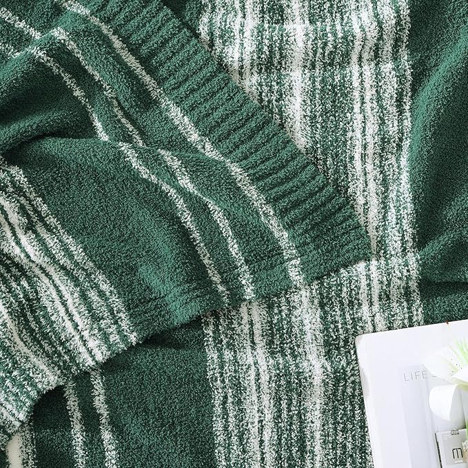 WRENGONGE Dark Green Throw Blanket, 50x70 Soft Cozy Striped Throw Blankets for Couch, Sofa, Bed, Travel, Lightweight Fluffy Warm Plush Decorative Blankets for Women, Men,Kids Gift