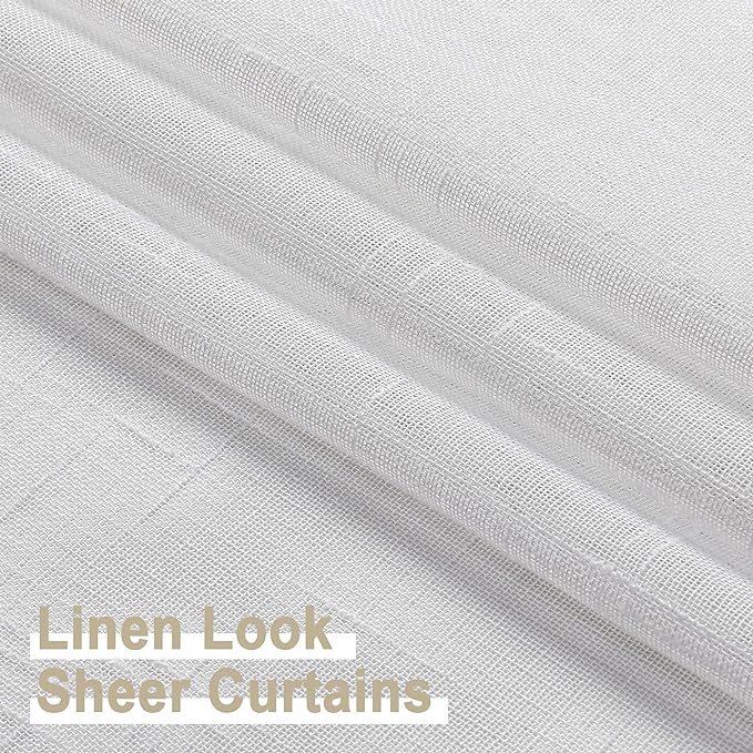 Aiyufeng White Sheer Curtains 72 inches Long 2 Panels, Fresh Textured Semi Sheer White Curtains Linen Breathable Elegant Door Curtains & Drapes for Farmhouse/Living Room/Kitchen, 40Wx72L inch