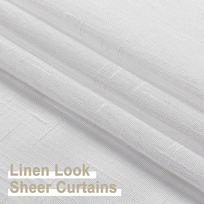 Aiyufeng Kirei Linen White Sheer Curtains - 2 Pieces, Elegant, Natural Light Flow, Rich Quality Material, Highly Durable Window Curtain Panels for Bedroom/Living Room (40" W x 63" L, Pure White)