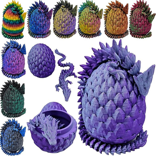 3D Printed Dragon Egg Articulating Gemstone Dragon Fidget Figurine - Vibrant Color Dragons Flexible ADHD, Autism and Anxiety Relief - Articulated Joints (Purple Mint Silk)