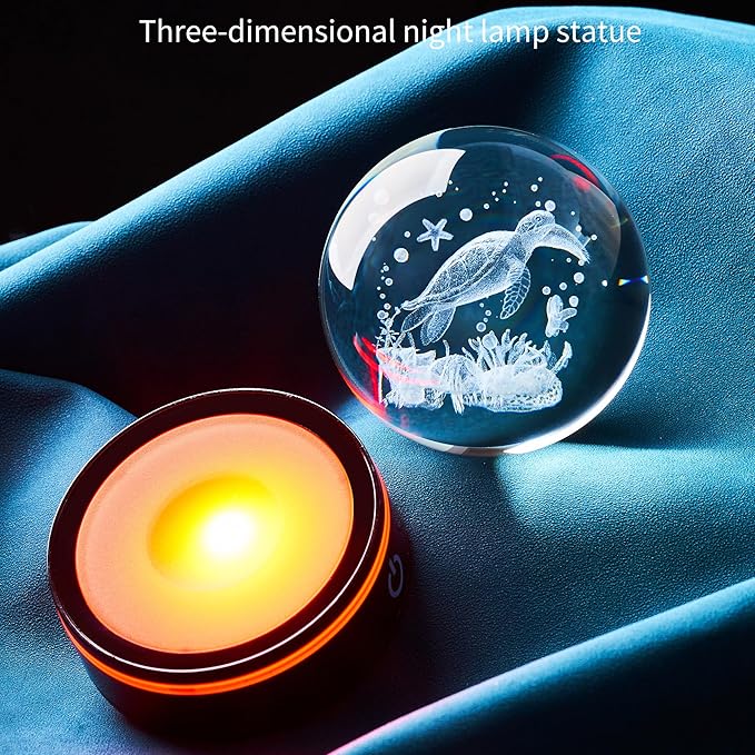 3D Sea Turtle Crystal Ball Figurine with LED Base Laser Ocean Figurines Lover Gifts for Women Men on Christmas Birthday Decorative Ball Sea Turtle Glass Globe Night Light for Room Decorations Crafts