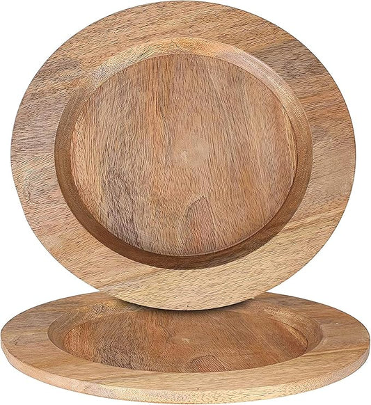 Alpha Living Home 13 inch Rustic Wood Charger Plates - 2 Pack Handcrafted Round Decorative Dinner Serving Tray for Dining, Holiday, Party, Special Event, Decoration, Weddings & Outdoor Wedding (Brown)
