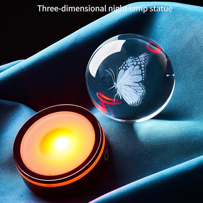 3D Crystal Ball Butterfly Statue, Colorful LED Base, Birthday Gifts for Men and Women, Gratitude Gifts, Family, Teachers, Friends, Girlfriends, Butterfly Decoration Glass Ball