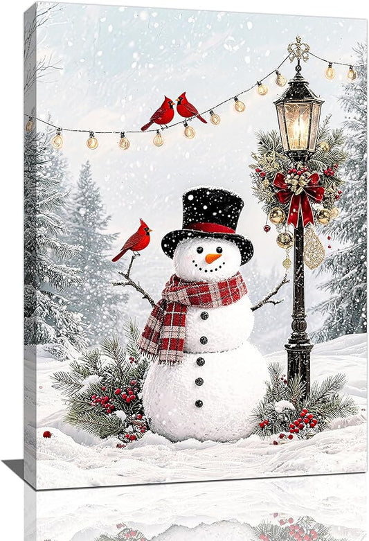 Zyphren Snowman Wall Art Winter Picture Wall Decor Christmas Canvas Print Snowman Painting Home Artwork Gifts for Living Room Bedroom Bathroom 16"x24"