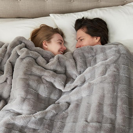 Cozy Bliss Fluffy King Size Throw Blankets for Bed,Warm Cozy Soft Grey Faux Fur Throw Blankets for Sofa Bedroom Living Room,108x90 Inches
