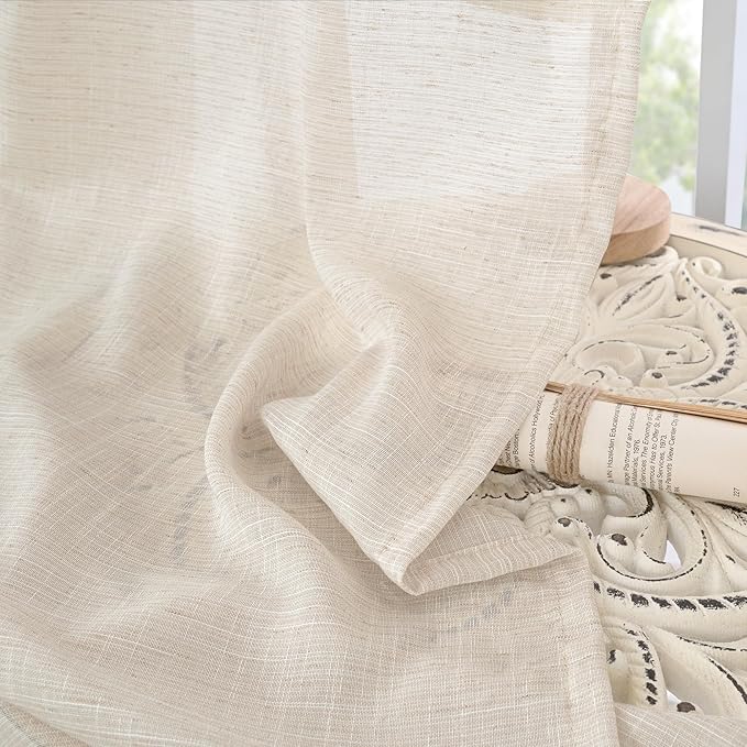 BGment Oatmeal Linen Curtains 40 Inch Length for Kitchen Cafe Window - Half Window Drapes Semi Sheer with Rod Pocket Light Filtering for Bathroom Lightweight, 2 Panels Set, 30 X 40 Inch