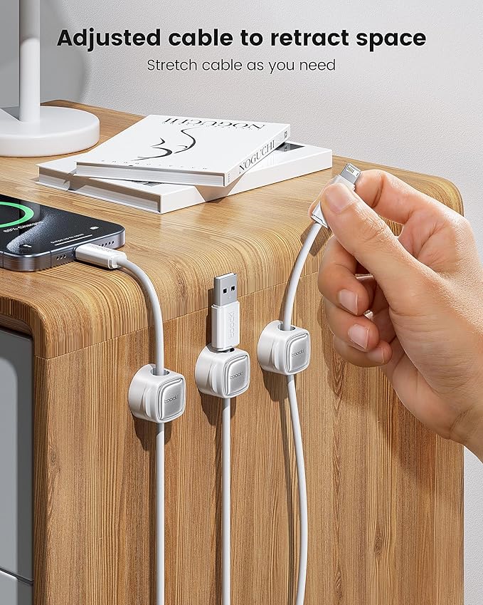 12 Pack Magnetic Cable Clips – Cord Organizer & Holder, Toocki Adhesive Cable Management, Wire Holder for USB Charging Cables, Ideal for Home, Office, Car, Desk, and Nightstand-White+Black