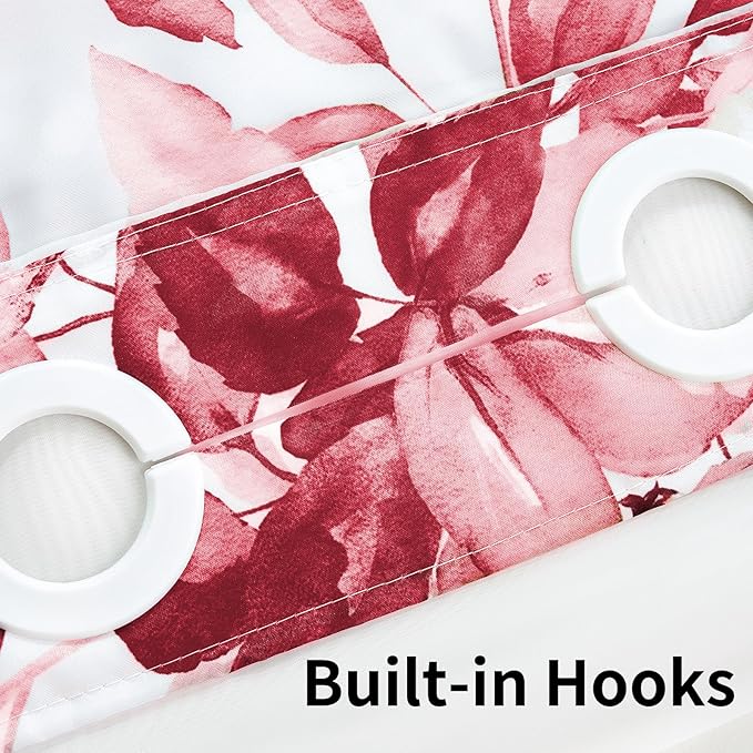 QiyI No Hook Shower Curtain with Snap in Fabric Liner, Pink Eucalyptus Shower Curtain with See Through Top Window, Waterproof Washable Cloth Ringless Shower Curtain Set for Bathroom, 72 x 75