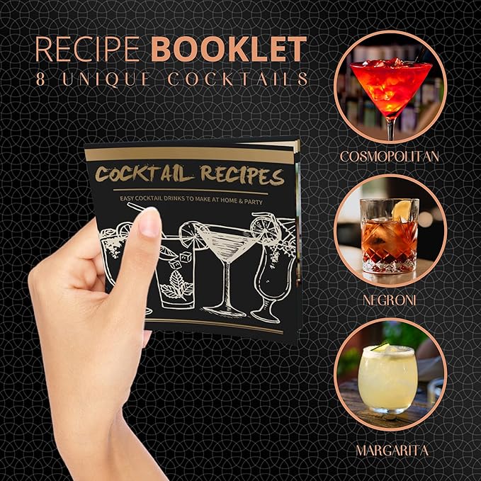 Mixology Bartender Kit – 24 Piece Rose Gold Cocktail Shaker Set w/Stand – Essential Home Bar Accessories Martini Shaker, Jigger, Muddler, Chilling Cubes & More