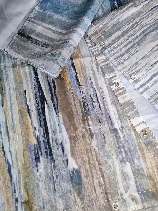 JAWO Abstract Shower Curtain,Modern Aesthetic Abstract Stripe Shower Curtain Set for Bathtub Bathroom, Gray Blue Brown Contemporary Abstract Painting Fabric Shower Curtains,Blue,69X84