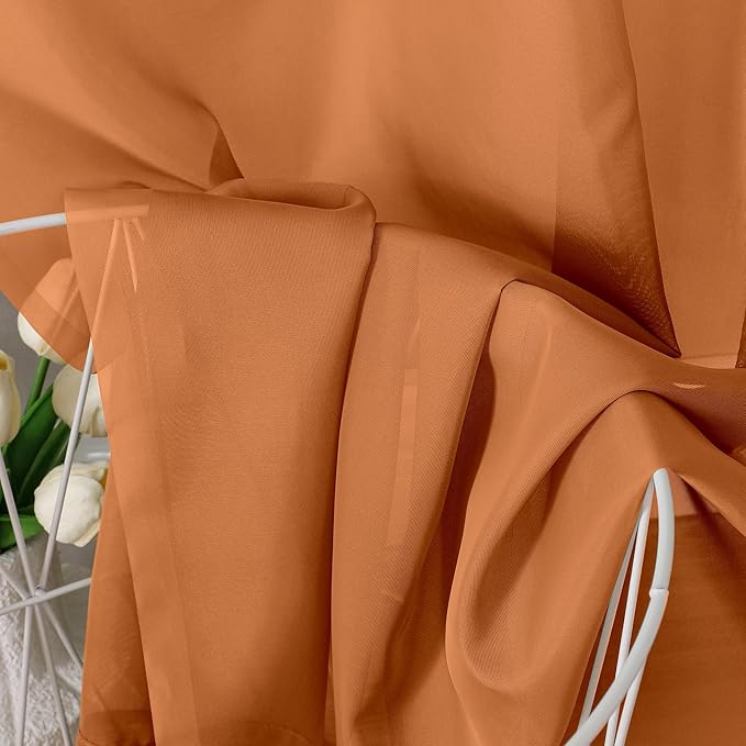 Aiyufeng Orange Sheer Curtains 84 Inches Long 2 Panels Set, Light Filtering Soft Airy Voile Rod Pocket Orange Sheer Window Drapes for Bedroom Living Room, Each 40Wx84L Inches