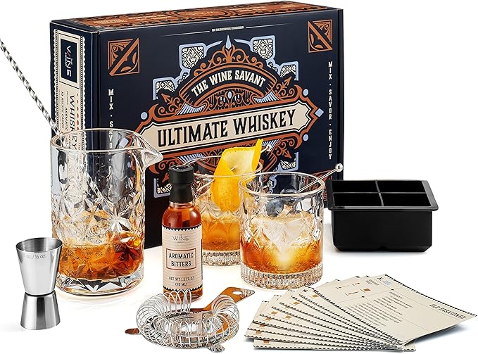 13-Piece Cocktail Shaker Set Bartender Kit+Bitters - Bar Mixing Stir Set with Whiskey Glass, Strainer, Jigger, Garnish Picks, Recipe Cards - Cocktails, Martinis, Manhattans & More