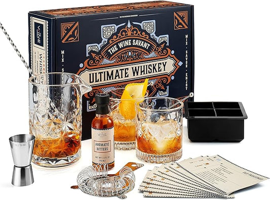 13-Piece Cocktail Shaker Set Bartender Kit+Bitters - Bar Mixing Stir Set with Whiskey Glass, Strainer, Jigger, Garnish Picks, Recipe Cards - Cocktails, Martinis, Manhattans & More