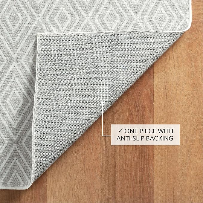 Dash and Albert Diamond Machine Washable Area Rug - Runner - 2.5' x 8' Platinum/White - Diamond Accent Rug - Anti-Slip Backing, Lightweight, Machine Washable, High Traffic Areas Kitchen, Laundry Room