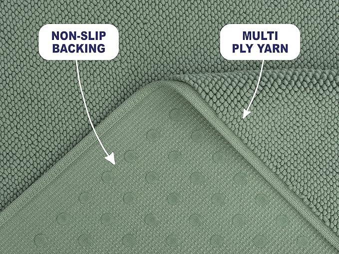 American Soft Linen Bath Rug, 17 in 24 in 100% Cotton Bath Mats Rugs for Bathroom, Slip Reducer Washable Shaggy Form Area Rugs, Sage Green Bath Rug