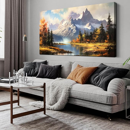 Mountain Wall Art for Living Room Bedroom Office Nature Wall Art Large Mountain Lake Forest Landscape Pictures Modern Artwork Framed Wall Decor Canvas Prints 29x59 Inch