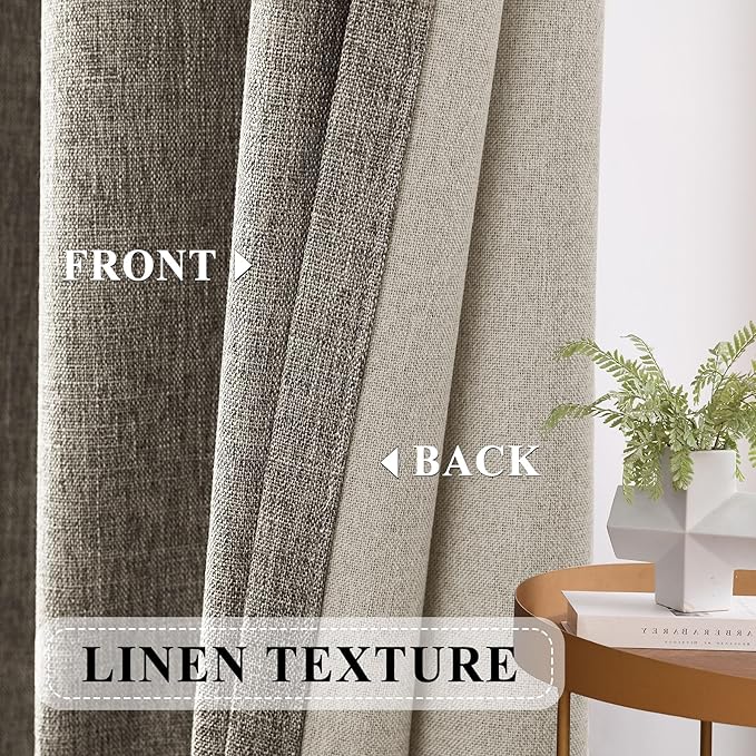 Macochico Blackout Curtains for Sliding Door Pinch Pleated Linen Curtains with Hooks Full Blackout Room Divider for Bedroom Living Room Thermal Curtains with Tieback Tawny 100" Wx84 L 1 Panel