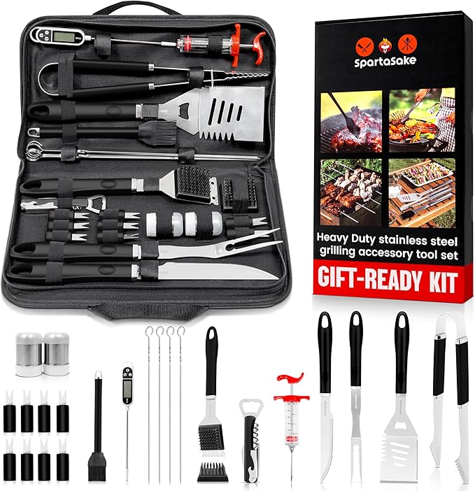 SpartaSake BBQ Grilling Accessories - Stainless Steel Barbecue Grill Tools Accessories kit Spatula Thermometer Tongs for Blackstone Griddle Outdoor Camping-Grill Set Gifts for dad Men Women(24 pcs)