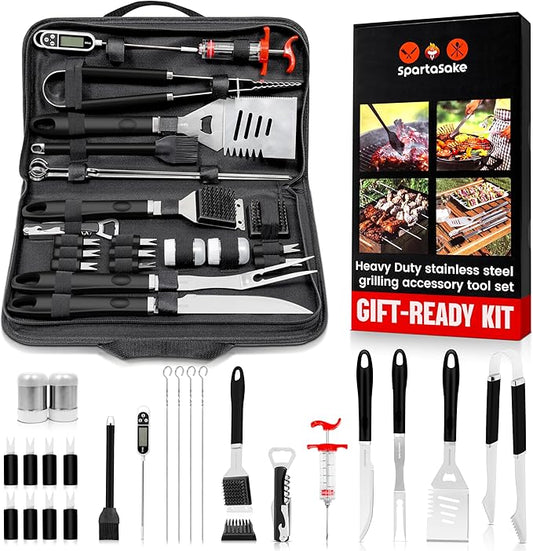 SpartaSake BBQ Grilling Accessories - Stainless Steel Barbecue Grill Tools Accessories kit Spatula Thermometer Tongs for Blackstone Griddle Outdoor Camping-Grill Set Gifts for dad Men Women(24 pcs)