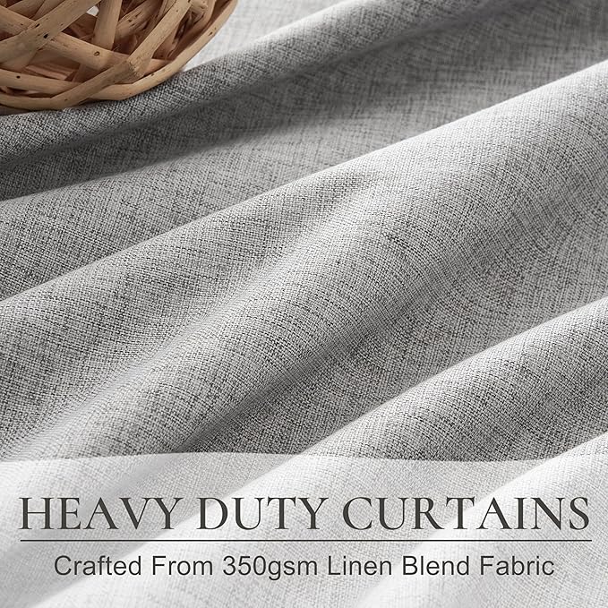 90 Inch Grey Blackout Curtains 2 Panels Set for Bedroom, Pinch Pleated Textured Linen Blend Soundproof Privacy Gray Window Drapes 90 Inches Long with Hooks Rings Back Tab for Boys Room Darkening Burg