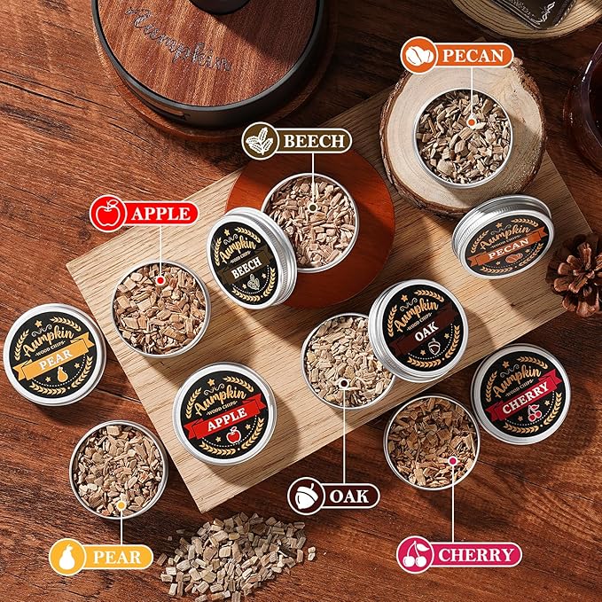 Premium Whiskey Smoker Kit with Torch, 6 Flavors Wood Chips, 2 Glasses, 2 Ice Ball Molds, Old Fashioned Drink Cocktail Smoker Kit, Birthday Bourbon Gifts for Men, Dad, Husband, Black&Brown (NO Butane)