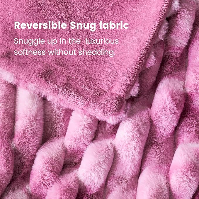 Cozy Bliss Faux Fur Throw Blanket for Couch, Cozy Warm Plush Striped Blanket for Sofa Bedroom Living Room, 50 * 60 Inches Tie-dye Pink
