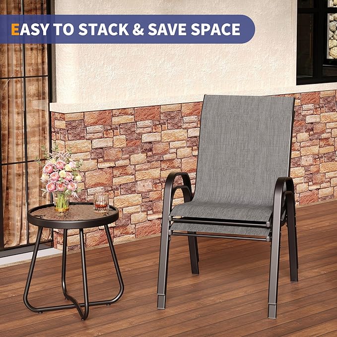 Amopatio 3 Piece Patio Set, Outdoor Stackable Dinging Chairs for All Weather, Breathable Garden Outdoor Furniture for Backyard Deck, Dark Grey