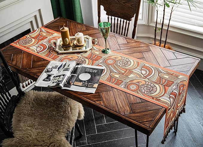 13×72 Inch Table Runner, Retro-Luxury Tassels Series for Kitchen Dining Table Holiday Decoration (Spiral Arts)