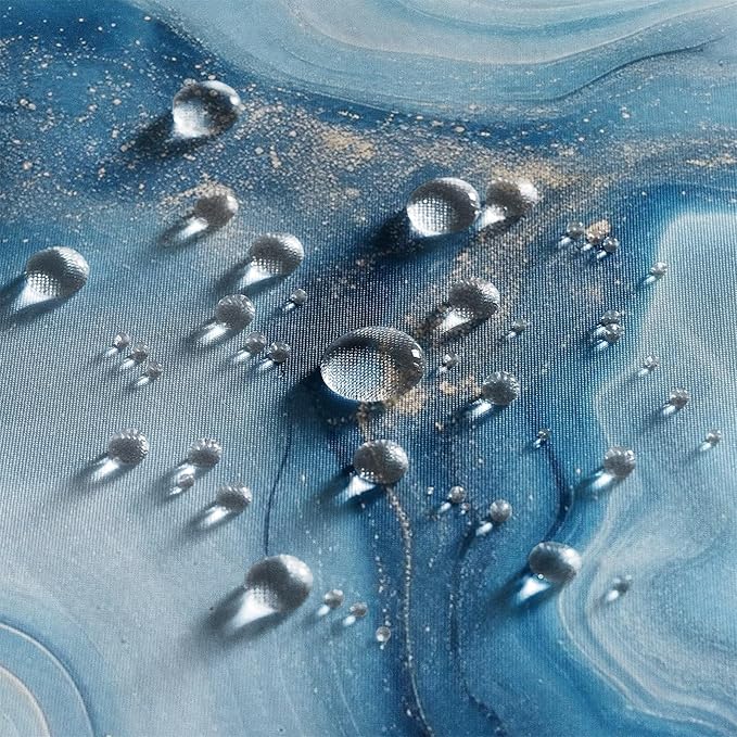 Renaiss Blue Ombre Marble Shower Curtain Modern Large Waterproof Fabric Gold Gilt Design Bathroom Shower Curtain Abstract Bath Accessories Set Hooks Hotel Home Luxury Decor Washable 36" W x 72" L