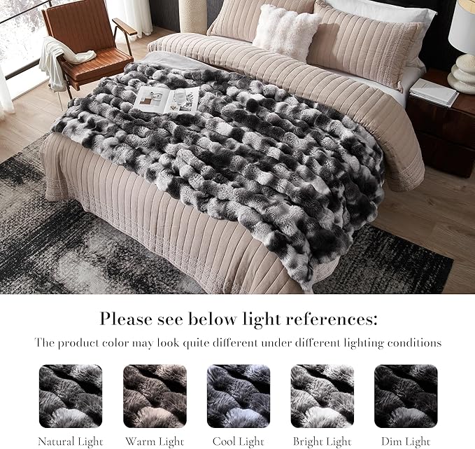 Amélie Home Faux Fur Throw Blanket for Couch, Ultra Soft Fuzzy Plush Bubble Throw for Sofa, Living Room & Home Decor, 50"x60", Tie-dye Black