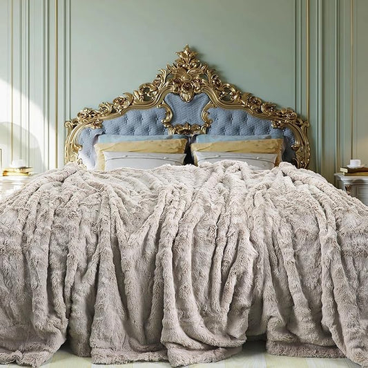TOONOW Faux Fur Luxury Throw Blanket,Double Side Soft Fluffy Shaggy Fuzzy Blanket for Couch Sofa Bed (Pumice Stone, Queen Size)