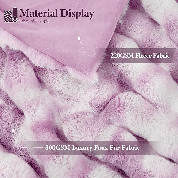 Touchat Luxury 1000GSM Faux Rabbit Fur Throw Blanket for Women, Super Heavy Warm Cozy Blankets for Couch Bed Sofa, Bubble Plush Fuzzy Soft Mink Blanket for Living Room Bedroom, Purple