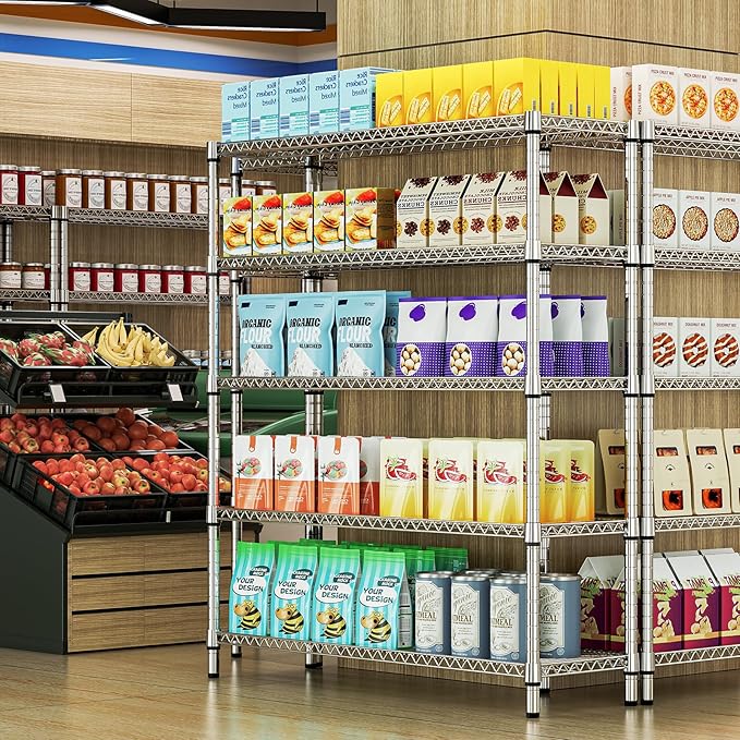 2200 Lbs 5 Tier Storage Rack Metal Wire Shelving Unit, Storage Standing Shelf Organizer for Laundry Bathroom Kitchen Pantry Closet Garage, Chrome 17.7" D x 59.1" W x 70.4" H