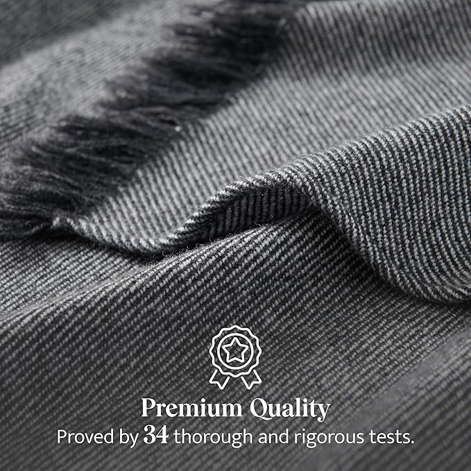 Double Stitch Cashmere Wool Throw Blanket, Mongolian Cashmere & Australian Wool Blend, Classic Twill Pattern with Fringes, Ultra-Soft & Luxuriously Warm Throw Blanket for Couch, 50"x60", Bristol Black