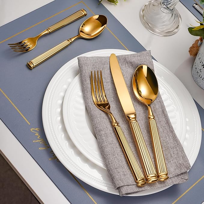 60-Piece Extra Thick Flatware Set, Heavy Duty Gold Silverware Set for 12, 18/10 Stainless Steel Flatware, Perfect for Weddings, Gift, Everyday Use