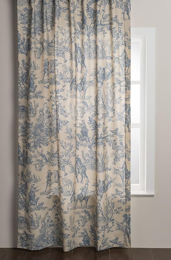 Maison d' Hermine Curtains for Living Room 100% Cotton 96 inch Length Two Panels Light Filtering Toile Curtains for Bedroom Windows with Rod and Loop Pockets Drapes (The Miller Blue, 50" W x 96" L)