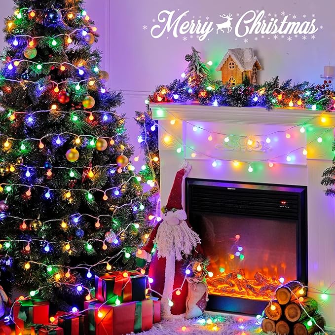 JMEXSUSS 100 LED Connectable Christmas String Lights Indoor Plug in, 33ft 8 Mode Globe String Lights with Remote, Fairy Christmas Lights for Bedroom Room Tree Party Christmas Decoration (Multicolor)