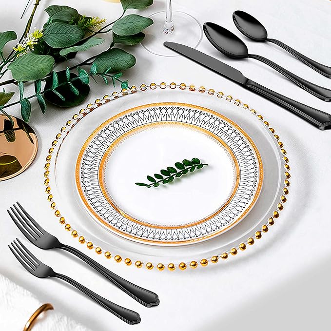 Herogo 20-Piece Black Silverware Set with Scalloped Edge, Stainless Steel Flatware Cutlery Set for 4, Modern Tableware Eating Utensils, Dishwasher Safe, Mirror Polished