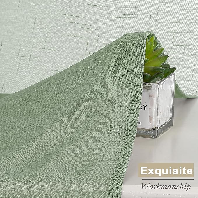 Aiyufeng Kirei Sage Green Linen Sheer Curtains 63 inch Length - Premium Flax Linen Material Soft Semi Sheer Half Privacy Protected for Livingroom, Bedroom, Farmhouse, W 40 x L 63 inch, 2 Panels